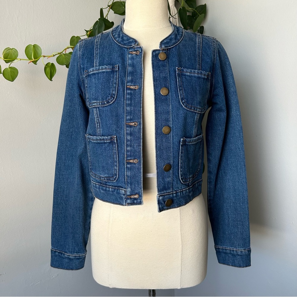 Collarless Denim Jacket